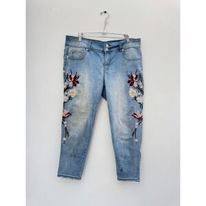 Sandpiper Floral Embroidered Cropped Skinny Jeans Blue Stretch 14